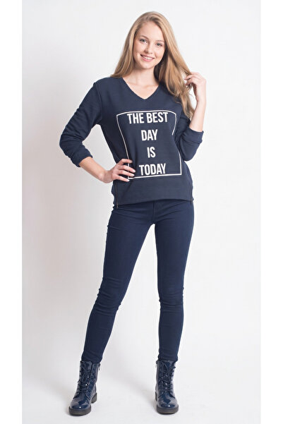 Kallisto Navy Blue Crew Neck Long Sleeve Printed Sweat