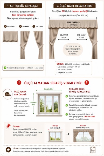 perde plus Püsküllü , Farbelalı Perde Takımı – 3’lü Set, Rustik & Korniş Uyumlu