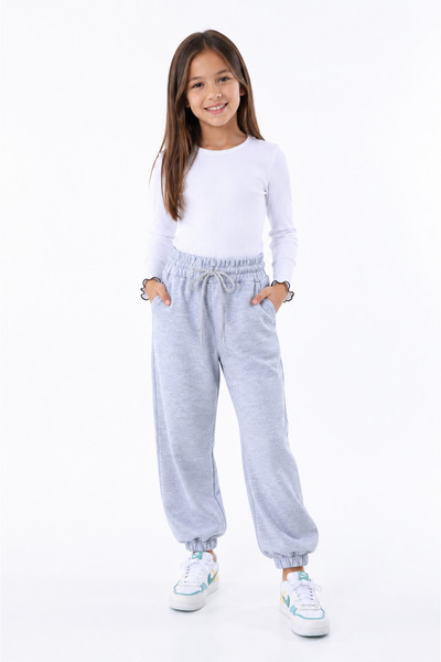 POLYMOOD Pantaloni de sport pentru fete și băieți, gri, cu talie elastică, cu...