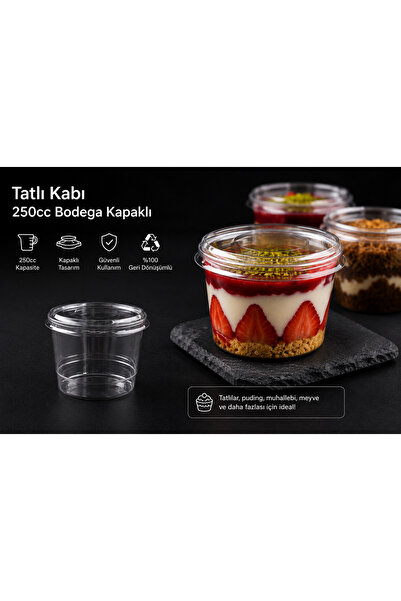 ecenplast Plastik Tatlı Kabı Kasesi 250cc Bodega 30 Adet Kapaklı