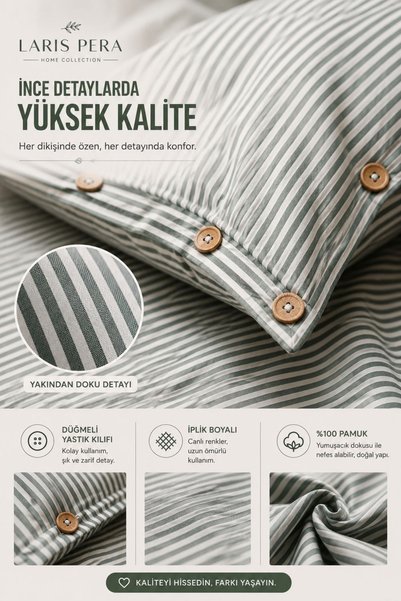 Larispera Double Fitted Sheet Set Cotton Yarn-Dyed 180x200cm Buttoned Pillowcase (50x70cm 2 Pieces)