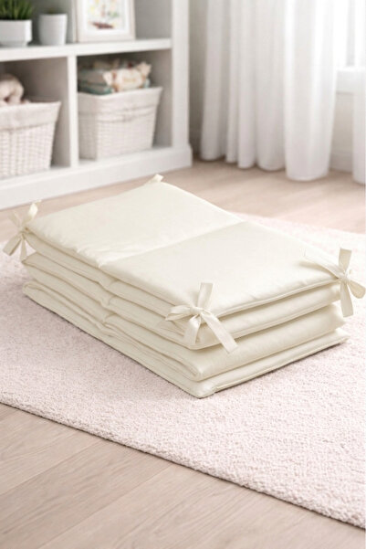 ngn collection Crib Side Protector Single Piece 100% Cotton 60X120 cm 35 cm 360 cm Protective Ecru Baby Side Protection