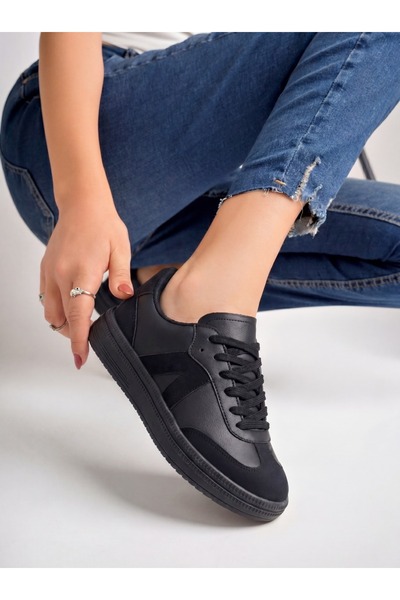 E SPORT Kadın Sneaker Yüksek Taban Ortopedik Bağcıklı Spor Ayakkabı Retro Siy...
