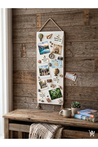 Dünya Magnet Mıknatıslı Beyaz Pano Jüt Halatlı, 30x90 cm, Dekoratif Magnet Panosu