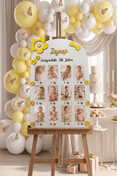 Gralanda Birthday Photo Memory Board Yellow Daisy Themed 12 Month Wooden Memo...