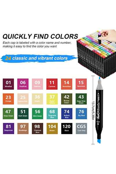 Choice 24Pcs 168 Colors Double Headed Marker Pen Set for Draw Sketching Oily ...