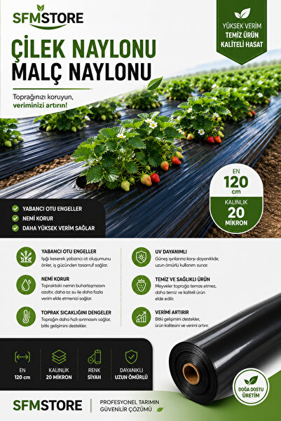 BKR Çilek Malç Naylonu Eni 120 Cm Boyu 50 Mt Deliksiz Malç Naylonu