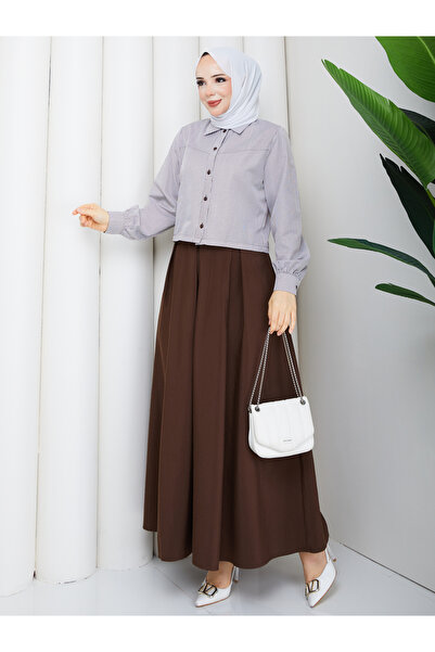 RACE FASHİON cu dungi cămașă și cu pliuri fustă Set Hijab RC9024