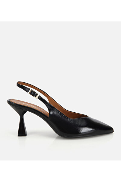 Hotiç Women's Patent Leather Leather Black Pointed Toe Open Back Short Heeled...