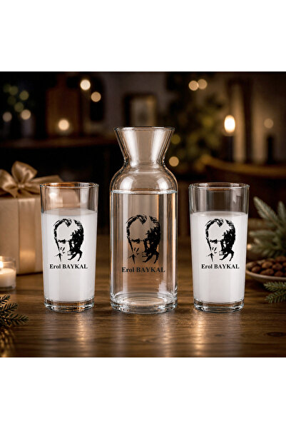 hediyekralı Kişiye Özel Atatürk Temalı 3’lü Rakı Seti – 2 Adet Rakı Bardağı +...