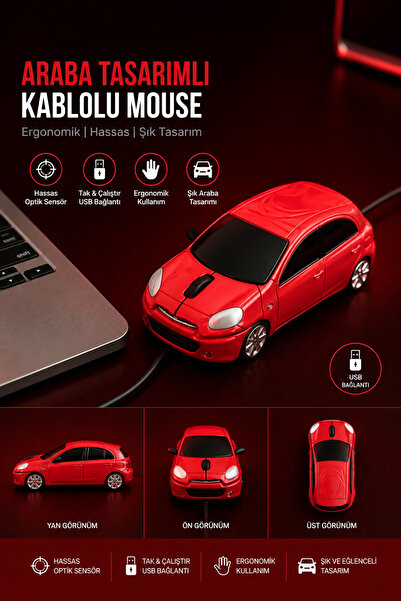 Vesamax Suv Araba Şeklinde 1200 Dpı 3 Düğmeli USB Kablolu Optik Mouse