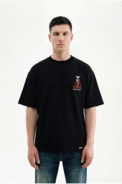 Machinist Tricou oversize pentru bărbați, cu broderie etnică, negru