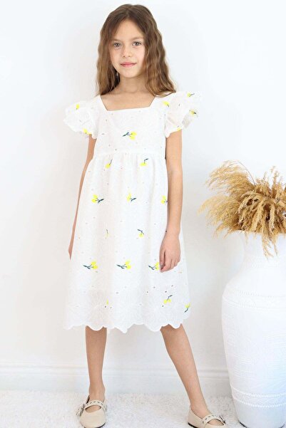 Breeze Rochie pentru fete cu broderie cireșe și detaliu din guipură, 3-8 ani,...