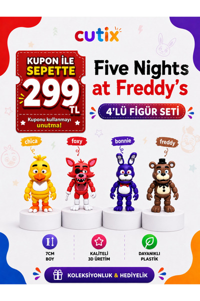 Cutix Five Nights at Freddy's 4 lü Oyuncak Figür Seti fnaf figürleri Foxy Ayı...