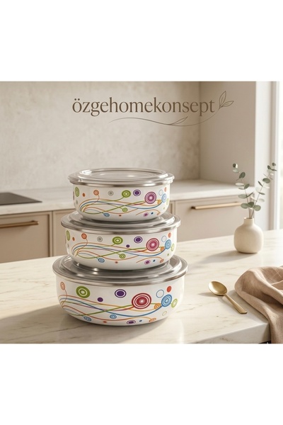 ALEV EMAYE 3-Piece Enamel Storage Container Set – Vacuum-Locked Lid – 14/16/1...