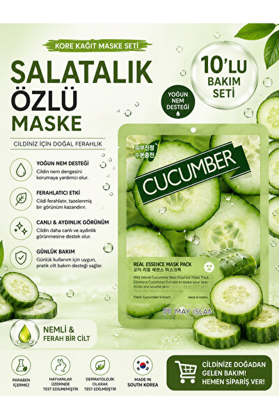 May Island Salatalık Özlü Yüz Maskesi 10’lu – Yoğun Nem & Ferahlatıcı Kore Ka...
