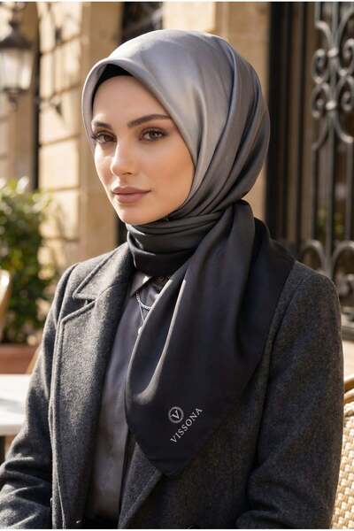 Vissona %100 Twill İpek Degrade Desenli Siyah - Gri Renkli 90x90 Eşarp Dikim ...