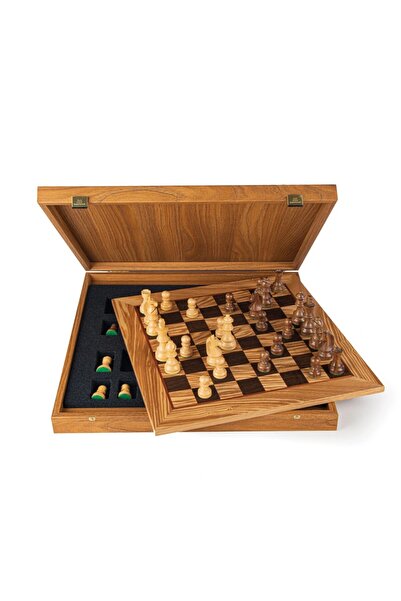 Manopoulos Chess set Staunton style 50x50cm with burnt olive wood