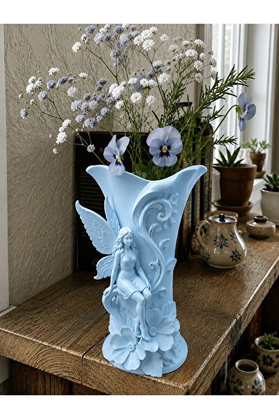 diğer0101 3D Design Modern Decorative Angel Vase 25cm Size Blue