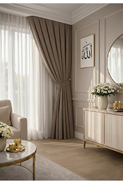 Wowlays Home Koyu Vizon Pileli Fon Perde Kadifemsi Kumaş Yüksek Kalite Tek Kanat