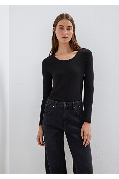 Mavi Μαύρο μπλουζάκι με μακριά μανίκια Basic Fitted / Εφαρμοσμένο στο σώμα 16...