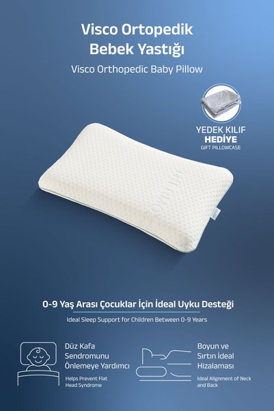 VİSCOTEX Visco Orthopedic baby pillow, with spare cover, 50x32x6 cm, white-grey