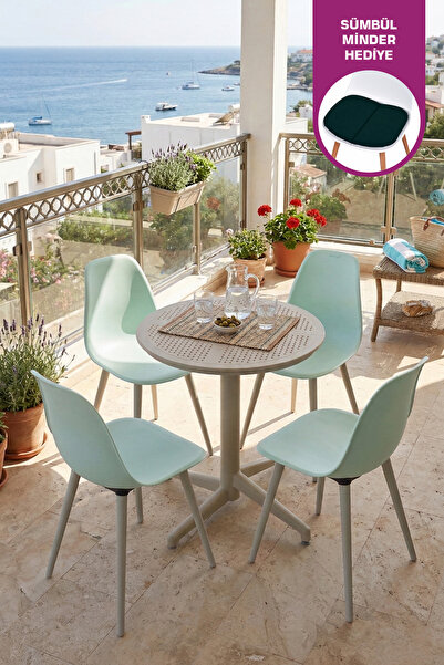 VİLİNZE Tilia Plastik Bahçe Balkon Bistro Seti Katlanır Masa 60*60 cm (1+4 Set)