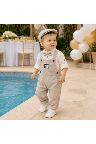 Bebelul Elegant gray baby set with romper, shirt, bow tie, and hat by Oryeda