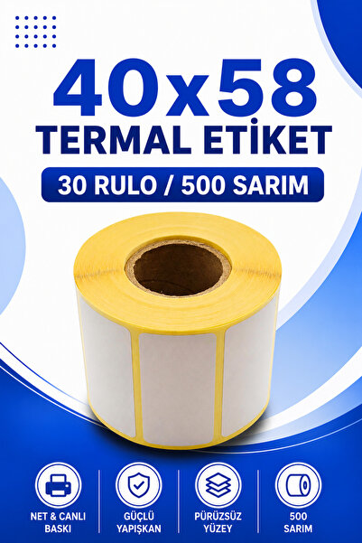 Küresel Etiket Barkod 40x58mm Termal Etiket | 30 Rulo | 500 Sarım | Ribonsuz ...