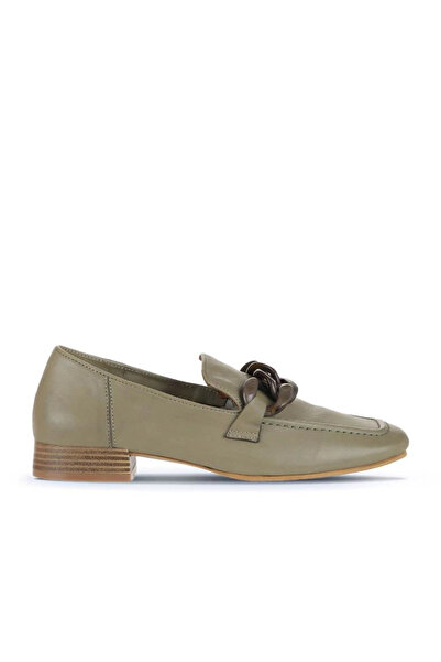 Bueno Shoes Haki Deri Kadın Az Topuklu Ayakkabı 01wu2109