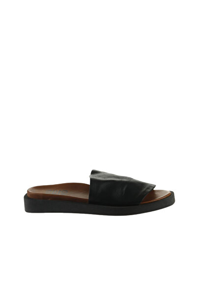 Bueno Shoes Black Khv Leather Women's Flat Slippers 01Wq9103