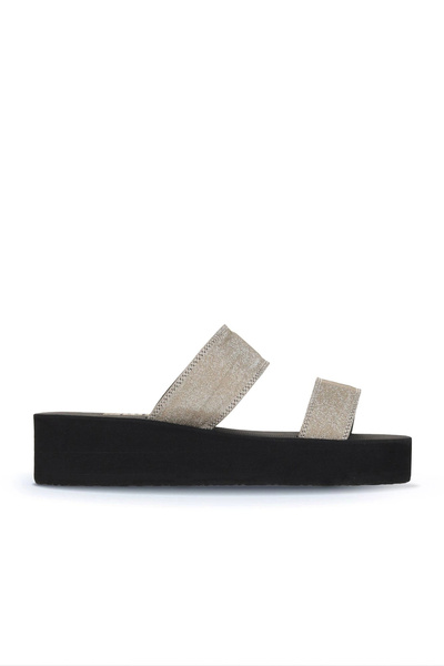 Bueno Shoes Zlatne uvozne svetlucave ženske papuče na tankoj peti 26wt752550