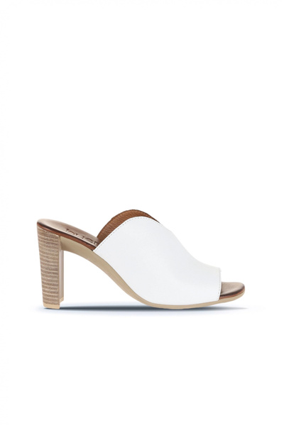 Bueno Shoes White Leather Women's Heeled Slippers 01Wn4105