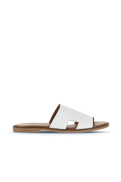 Bueno Shoes شبشب نسائي مسطح من الجلد الأبيض 01wa5705