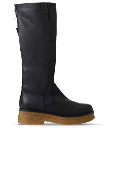 Bueno Shoes Μαύρα δερμάτινα γυναικεία φλατ μποτάκια 01wv0203