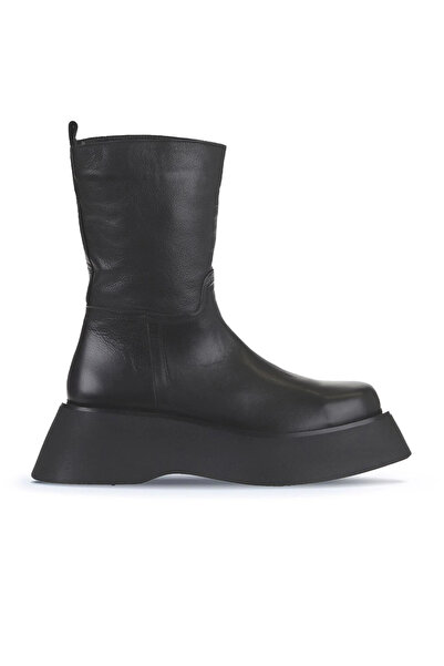 Bueno Shoes Черни кожени дамски ботуши на танкетка 01wv5101