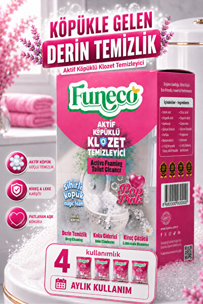 FUNECO Pop Pink – Klozet Tuvalet WC Temizleyici, 1 Kutu-4 Paket, Yeni Nesil A...