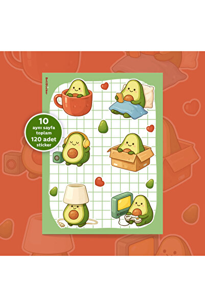 To Design Lab Sevimli Avokado Sticker Seti | Kawaii Avokado Sticker 10 Sayfa/...