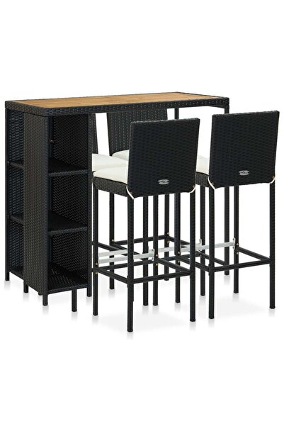 Concept Set mobilier bar de grădină cu perne, 5 piese, negru, poliratan