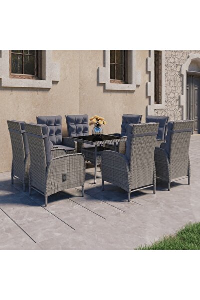 Concept Set mobilier de grădină, 9 piese, gri, poliratan și sticlă