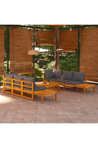 Concept Set mobilier grădină cu perne gri închis, 5 piese, lemn acacia