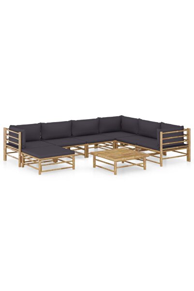 Concept Set mobilier de grădină, 8 piese, perne gri închis, bambus