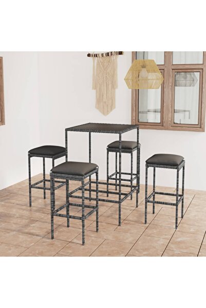 Concept Set mobilier bar de grădină, cu perne, 5 piese, gri, poliratan