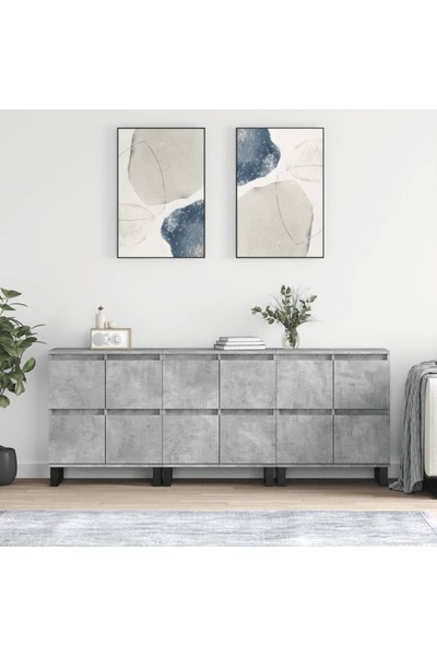 Concept Servante, 3 piese, gri beton, lemn prelucrat