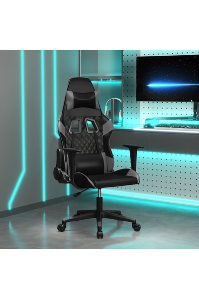 Concept Scaun de gaming de masaj, negru și gri, piele ecologică