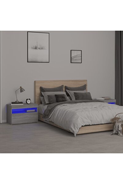 Concept Noptiere cu lumini LED, 2 buc., gri sonoma, 60x35x40 cm