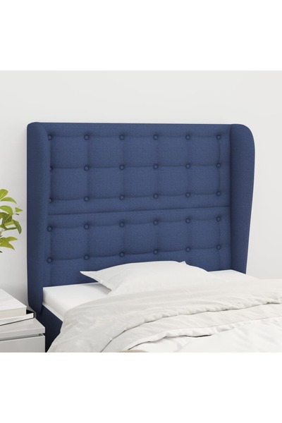 Concept Tăblie de pat cu aripioare, albastru, 93x23x118/128 cm, textil