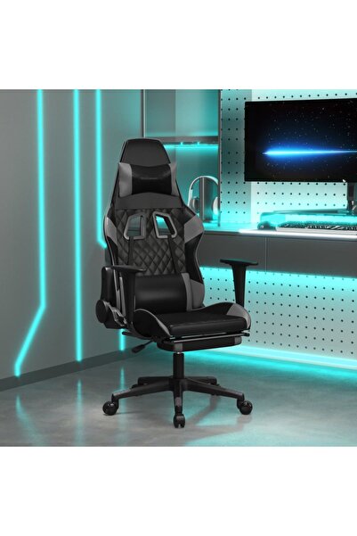 Concept Scaun de gaming cu suport picioare, negru/gri, piele ecologică