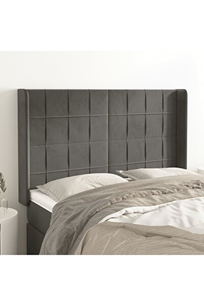 Concept Tăblie de pat cu aripioare gri închis 147x16x118/128 cm catifea