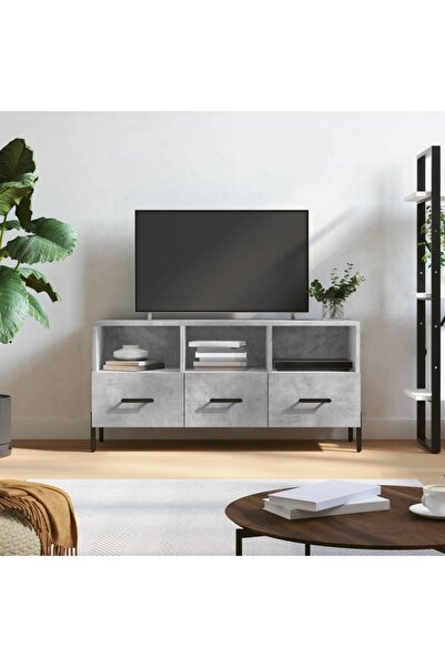 Concept Dulap TV, gri beton, 102x36x50 cm, lemn prelucrat